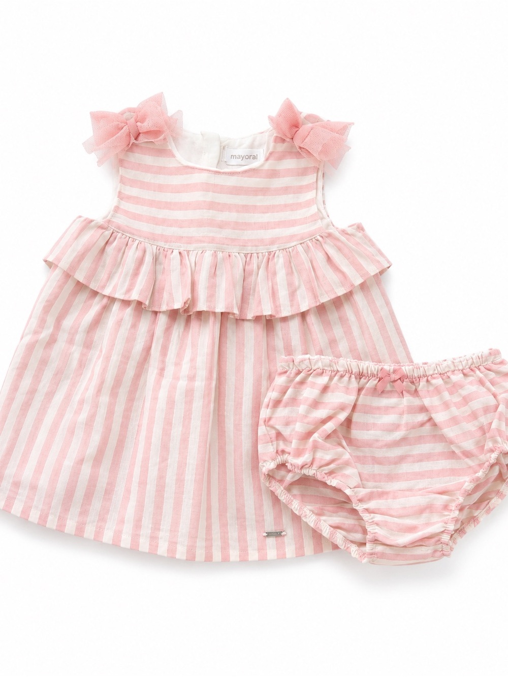 Mayoral Pink & White Striped Baby Dress Set - Picture 2 of 2